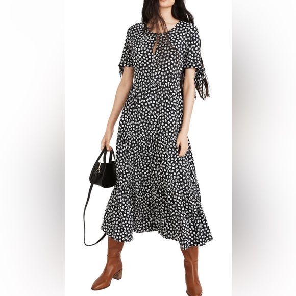 Madewell Tie Sleeve Tiered Midi Dress NWT - Picture 2 of 11